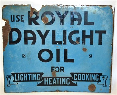 Lot 1178 - A Double-Sided Blue Enamel Advertising Sign, Use Royal Daylight Oil for Lighting, Heating, Cooking