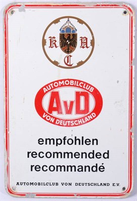 Lot 1180 - A Single-Sided Enamel Advertising Sign: AVD GERMAN AUTOMOBIL CLUB, 30cm by 20cm