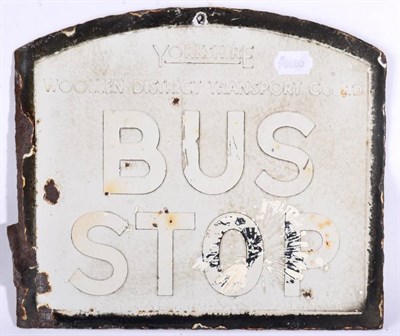 Lot 1181 - A Double-Sided Enamel Sign: BUS STOP YORKSHIRE WOOLLEN DISTRICT TRANSPORT CO LTD, one drill...