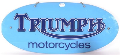 Lot 1185 - A Triumph Motorcycles Perspex Double-Sided Advertising Sign, of oval form, suspended by a metal...