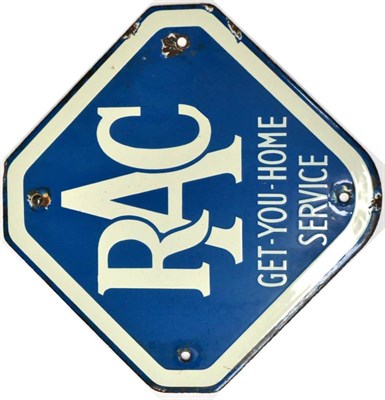 Lot 1189 - An RAC Get-You-Home Service Single-Sided Enamelled Advertising Sign, with four drill holes, 26cm by