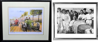 Lot 1190 - After Phil May ''Seagrave wins French GP in Sunbeam 1923'' Signed artist's proof, 20cm by 26cm; and