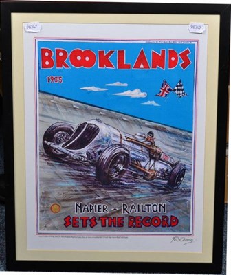 Lot 1191 - After Phil May ''Napier Railton sets the Record, at Brooklands'' Signed in pencil, giclee post...