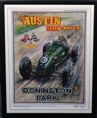 Lot 1193 - After Phil May  ''Austin Seven at Donington 1935'' Signed, giclee post print on case, 46cm by 33cm