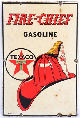 Lot 1194 - An American Single-Sided Enamel Advertising Sign: FIRE-CHIEF GASOLINE TEXACO REG.T.M., the...