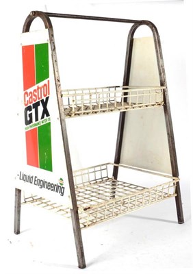 Lot 1196 - A CASTROL GTX Two-Tier Portable Display Stand, with two metal and white plastic covered...