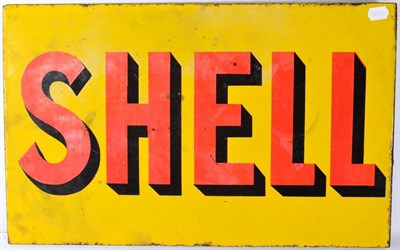 Lot 1198 - A SHELL Double-Sided Advertising Sign, with mounting flange and four drill holes, red and black...