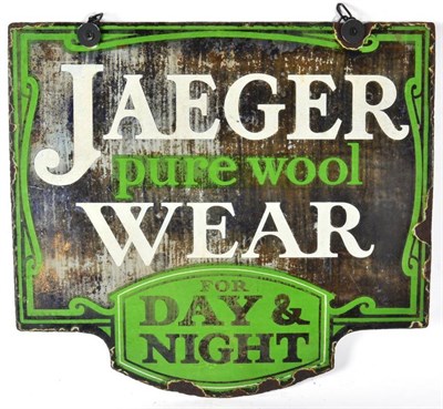 Lot 1200 - A Vintage Double-Sided Enamel Advertising Sign: JAEGAR PURE WOOL WEAR FOR DAY AND NIGHT,...