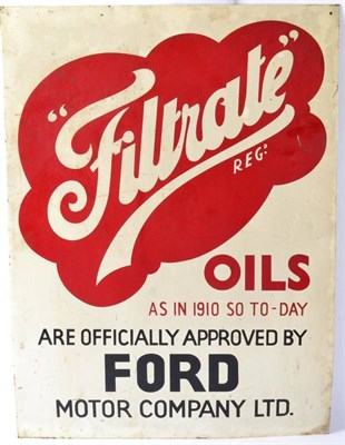 Lot 1204 - A Single-Sided Metal Advertising Sign: FILTRATE REGISTERED OILS AS IN 1910 SO TO-DAY ARE OFFICIALLY