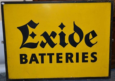 Lot 1208 - A Single-Sided Aluminium Garage Advertising Sign, Exhide Batteries on a yellow ground with...