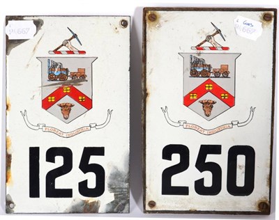 Lot 1211 - Two Early 20th Century Enamelled Hackney Carriage Signs for Darlington, one numbered 125 under...