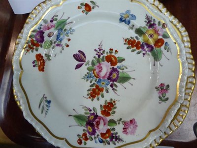 Lot 14 - Three floral painted 19th Century Derby and Spode plates; an octagonal example attributed to...