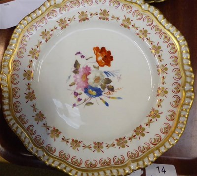 Lot 14 - Three floral painted 19th Century Derby and Spode plates; an octagonal example attributed to...