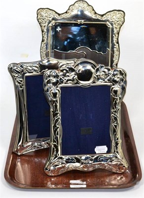 Lot 15 - A modern silver dressing table mirror, Carrs, Shefield 2001; and two shaped rectangular silver...