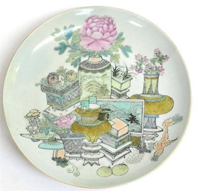 Lot 65 - A Chinese Porcelain Charger, Qianlong reign mark but not of the period, painted in famille rose...
