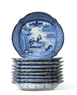 Lot 71 - A Set of Nine Arita Porcelain Plates, 19th century, of lobed circular form, painted in...