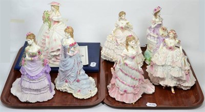 Lot 26 - Royal Worcester china, three Splendour at Court figures, with certificates and book; another, Rose
