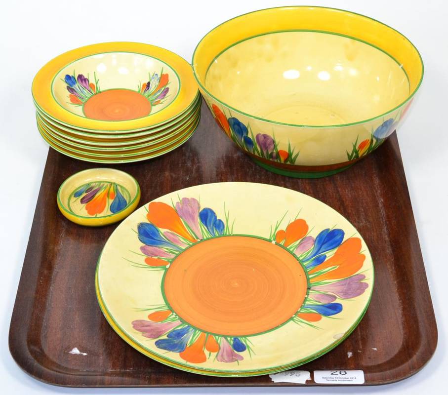 Lot 28 - A quantity of Clarice Cliff Bizarre Crocus pattern bowls and plates