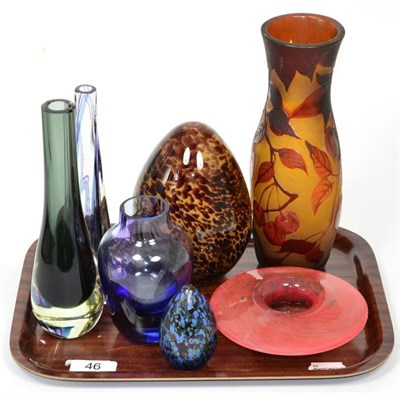 Lot 46 - A Tip Gallé cameo glass vase together with six other pieces of Art Glass including Isle of...