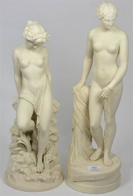 Lot 50 - Two Victorian Parian ware figures comprising the Greek slave, after Hiram Powers and another,...