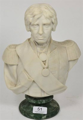 Lot 51 - A bust of Nelson, signed Fredericks to the reverse on green socle base, 30cm high