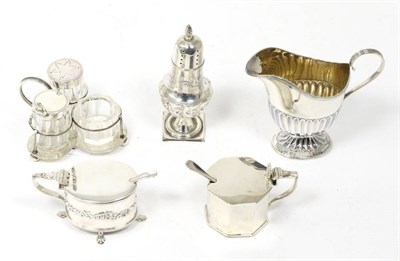 Lot 75 - A Victorian silver three piece condiment cruet, Hukin & Heath, London 1882, with bead borders;...