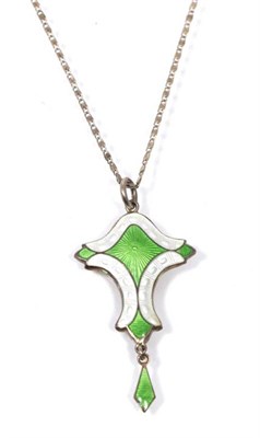 Lot 81 - An early twentieth century enamel pendant, by J Aitkin & Son, a shield-shaped plaque in green...