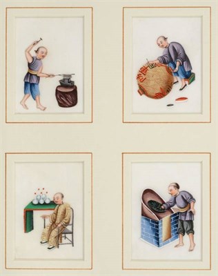 Lot 95 - A Set of Eleven Chinese Pith Paintings, 19th century, depicting craftsmen at various pursuits,...