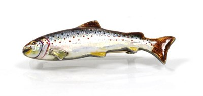 Lot 91 - An enamelled trout brooch, measures 4cm long, stamped '15CT SILVER'