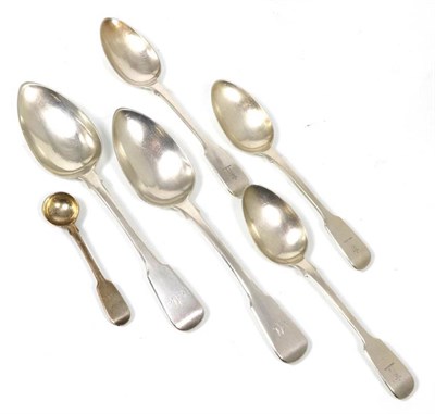 Lot 101 - A group of fiddle pattern flatware, comprising: a pair of table spoons, Solomon Hougham, London...