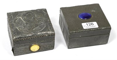 Lot 126 - Two Arts & Crafts pewter boxes with Ruskin style enamel cabochon