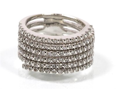 Lot 134 - An 18 carat white gold diamond ring, of six diamond set bands, total estimated diamond weight...