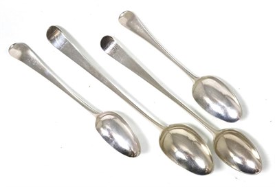 Lot 150 - Two George III silver Old English pattern basting spoons, John Lambe, London probably 1777 and Eley