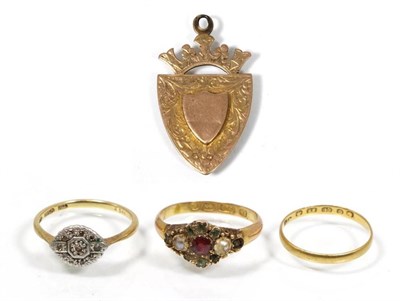 Lot 168 - A single-cut diamond cluster ring, stamped '18CT', 2.5g; a Victorian 15 carat gold gem set...