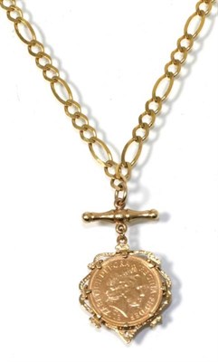 Lot 198 - An Elizabeth II, 2000, half sovereign, loose mount in a 9 carat gold frame as a pendant, with T-bar