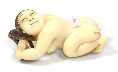 Lot 203 - A late 19th/ early 20th century Japanese ivory erotic netsuke of a nude kneeling female, signed