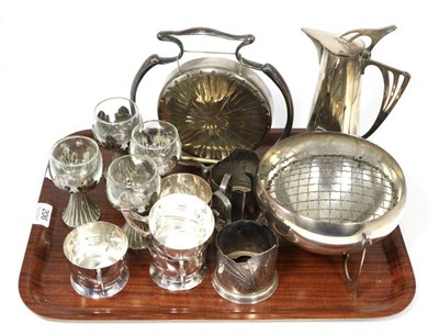 Lot 206 - A group of Art Nouveau and other silver plated and metalware, to include a table gong; tea...