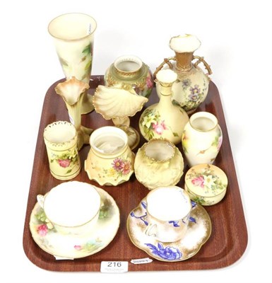 Lot 216 - A collection of Royal Worcester ground vases, cups and saucers and other wares, mostly floral...