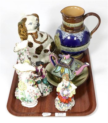Lot 219 - A Doulton Lambeth Queen Victoria Jubilee jug, various further ceramics including a lustre...