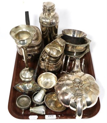 Lot 225 - A group of silver plated items to include a cocktail shaker by Mappin & Webb; wine coasters; a...