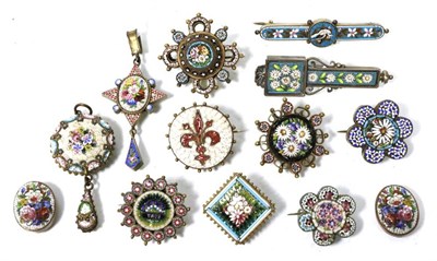 Lot 240 - Twelve items of late nineteenth and early twentieth century micro mosaic jewellery, including...
