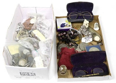 Lot 247 - Coins, costume jewellery etc (in two boxes)