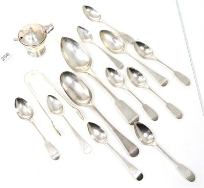 Lot 256 - A George II silver table spoon, James Wilks, London 1745, together with a group of silver...