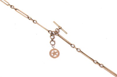 Lot 272 - A 9 carat gold long and short link albert chain, with T-bar and clips and a 9 carat gold medallion
