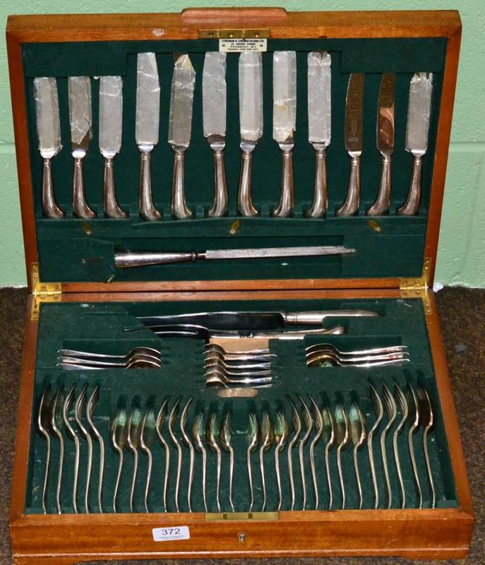 Lot 372 A set of rattail plated cutlery, the knives