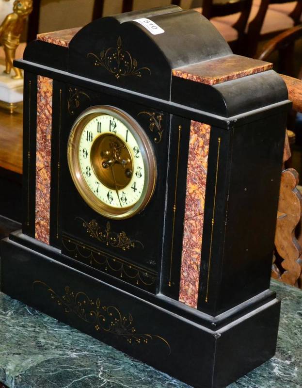 Lot 510 - Victorian slate and marble mantle clock