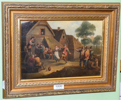 Lot 1000 - After Jan Thomas van Kessel, Figures drinking and dancing outside a tavern, oil on panel, 22cm...