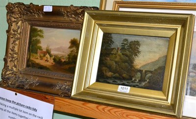 Lot 1011 - 19th Century School, Figures on horseback and driving cattle in an extensive lake landscape, oil on