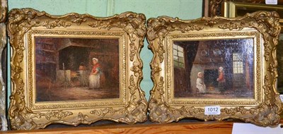 Lot 1012 - V Cooper (?) Children beside and fire place; and a lady seated by a fireplace, a pair, oil on panel
