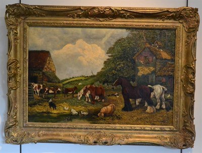Lot 1032 - English School (20th century) Farmyard scene, indistinctly signed, oil on canvas